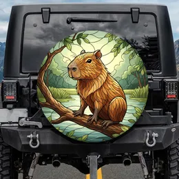 Stained Glass Capybara Tree Branch Tropical Foliage Wildlife Lover Gift Spare Tire Cover