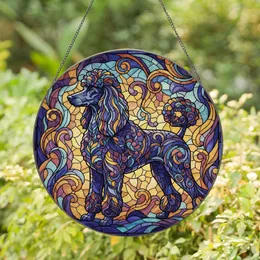 Regal Black Poodle Curly Tail Swirling Leaves Petals Stained Glass - Home Decor Gift for Dog Lover Stained Glass Suncatcher