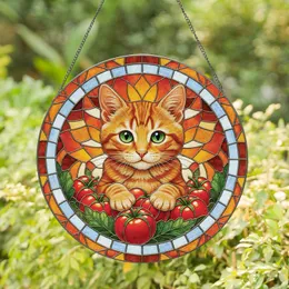 Tabby Kitten Tomato Veggie Patch - Home Decor Gift for Garden Lover Cat Owner Stained Glass Suncatcher