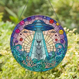 UFO Alien Abduction Beam Celestial Planets Underwater Flora - Sci-Fi Decor Gift Stained Glass Suncatcher