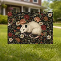 American Opossum Antique Roses Peonies Daisies Berries - Wildlife Lover Home Decor Gift Yard Sign