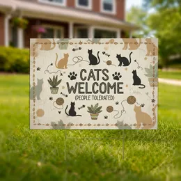 Cats Welcome People Tolerated Paw Print Silhouettes - Cat Lover Home Decor Yard Sign