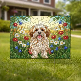 Fluffy Maltese Dog Sunny Wildflower Meadow - Dog Lover Home Decor Gift Yard Sign