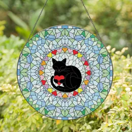 Black Cat Red Heart Multi-Color Hearts Clear Blue Green Glass - Home Decor Gift for Cat Lover Stained Glass Suncatcher