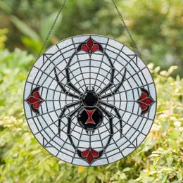 Black Widow Spider Web Red Hourglass - Halloween Home Decor Gift for Spider Lover Stained Glass Suncatcher
