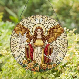 Angelic Woman Halo Golden Wings Doves Flowers - Celestial Home Decor Gift Stained Glass Suncatcher