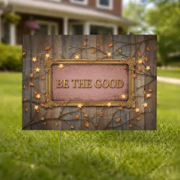 Be The Good Rustic Sign Antique Gold Frame Autumn Leaves - Inspirational Outdoor Decor Yard Sign