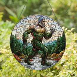 Bigfoot Sky Forest River Landscape - Home Decor Gift for Bigfoot Lover Stained Glass Suncatcher