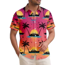 Palm Trees Boats Sun Birds Horizon - Tropical Vacation Gift Hawaiian Shirt