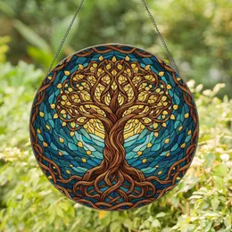 Ancient Celtic Tree of Life Knotwork Hearts Sky Clouds - Home Decor Gift Stained Glass Suncatcher