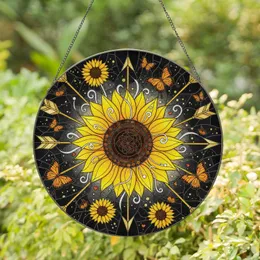 Radiant Sunflower Golden Arrows Butterflies Window Accent Home Decor Gift Stained Glass Suncatcher