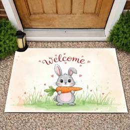 Grey Rabbit Orange Carrot Welcome Home Decor Gift for Rabbit Lover Doormat