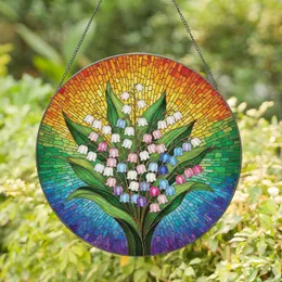 Dense Lily of the Valley Bell Flower Bouquet with Lush Leaves - Home Decor Gift for Garden Lover Stained Glass Suncatcher