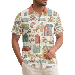 Beach Houses Rowboats Sailboats Bicycles Surfboards Dogs Coastal Living Gift Hawaiian Shirt