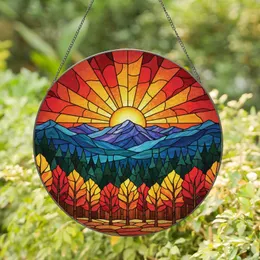 Fiery Sunset Autumn Mountain Landscape - Home Decor Gift for Nature Lover Stained Glass Suncatcher