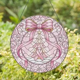 Christmas Tree Pink Ribbon Medallion - Breast Cancer Awareness Support Gift Stained Glass Suncatcher