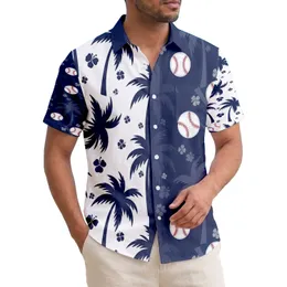 Navy Palm Trees White Baseballs Tropical Scene - Summer Vacation Gift for Baseball Fan Hawaiian Shirt