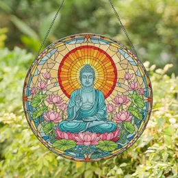 Serene Buddha Lotus Abhaya Mudra Mosaic - Yoga Lover Home Decor Gift Stained Glass Suncatcher