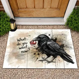 Grumpy Black Crow Bird 'What Do You Want Now?' - Home Decor Gift Doormat