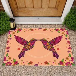 Hummingbird Beaks Touching Floral Leaves Home Decor Gift for Bird Lovers Doormat