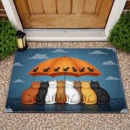 Fluffy Cats Under Orange Umbrella Rainy Day - Home Decor Gift for Cat Lovers Doormat