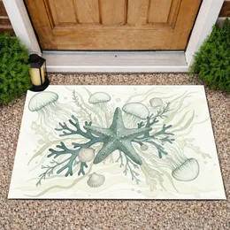Aquatic Starfish Branching Coral Seashells Translucent Marine Organisms Ocean Decor Gift Doormat