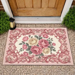 Lavish Ornate Rose Bouquet Baroque Scrollwork Floral Accents Home Decor Gift Doormat