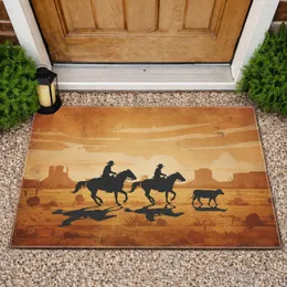 Western Desert Mesa Cowboy Horseback Calf - Home Decor Gift for Cowboy Lover Doormat