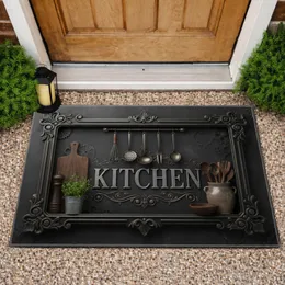 Rustic KITCHEN Lettering Antique Utensil Scrollwork Frame - Farmhouse Decor Gift Doormat