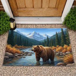 Brown Bear River Forest Mountain Peaks Autumn Landscape Wildlife Lover Gift Doormat