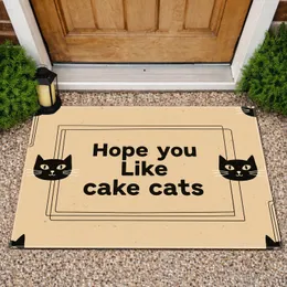 Hope You Like Cake Cats Text Black Cat Heads White Eyes Tan Kraft Paper - Cat Lover Home Decor Gift Doormat
