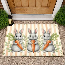 Fluffy Grey Bunnies Carrot Botanical Sprigs - Home Decor Gift for Bunny Lover Doormat