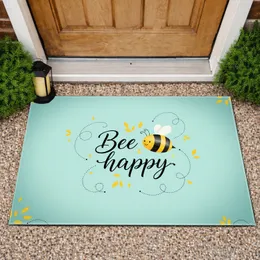 Yellow Black Stripes Bumblebee Yellow Petal Black Dot Bee Happy Phrase Home Decor Gift for Bee Lover Doormat