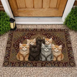 Five Ginger Black Grey Tabby Kittens Persian Rug Arabesque – Everyday Home Decor Gift for Cat Lover Doormat