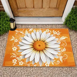 Daisy Flower Swirling Leaves Accent Flowers - Boho Lifestyle Home Decor Gift Doormat