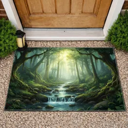 Forest Stream Sunbeams Ancient Trees Green Foliage - Home Decor Gift Doormat