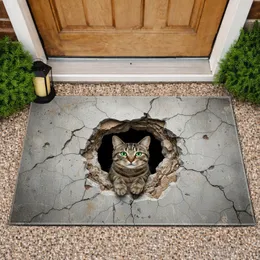 Curious Tabby Cat Peeking Through Stone Wall - Home Decor Gift for Cat Lover Doormat