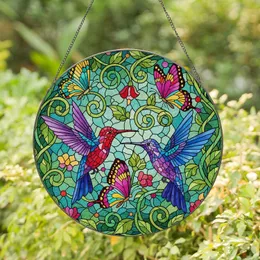 Hummingbird Butterfly Abstract Foliage - Home Decor Gift for Nature Lovers Stained Glass Suncatcher