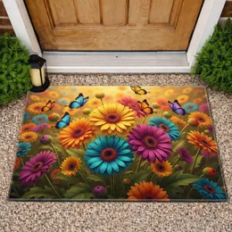 Lush Gerbera Daisies Butterflies Foliage Full Bloom Botanical Field Home Decor Gift Doormat