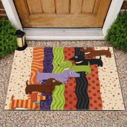 Seven Plush Dachshunds Colorful Textured Stripes Home Decor Gift Dachshund Lover Doormat