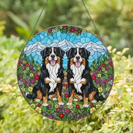 Bernese Mountain Dogs Wildflower Meadow Mountain Peaks Home Decor Gift for Dog Lover Stained Glass Suncatcher