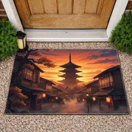 Traditional Japanese Pagoda Street Lanterns Sunset - Asian Decor Gift Doormat