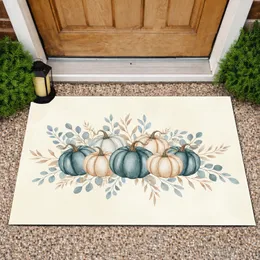 Rustic Autumnal Botanical Pumpkins Eucalyptus Foliage Seasonal Home Decor Doormat