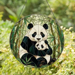 Panda Cub Embrace Lush Bamboo Forest - Home Decor Gift for Wildlife and Panda Bear Lovers Stained Glass Suncatcher