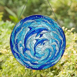 Dolphins Ocean Waves Underwater Currents Air Bubbles - Home Decor Gift for Sea Lovers Stained Glass Suncatcher
