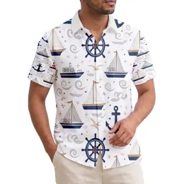 Ocean Anchors Ship Wheels Sailboats Lighthouses Motorboats Seagulls - Coastal Home Decor Gift Hawaiian Shirt