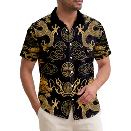 Golden Chinese Dragons Auspicious Clouds Tropical Lifestyle Gift Hawaiian Shirt