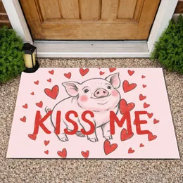 Plump Baby Pig Red Hearts Kiss Me - Valentine's Day Gift for Her Doormat