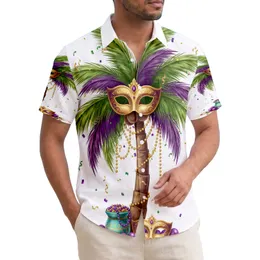 Palm Tree Golden Masquerade Mask Mardi Gras Beads Confetti Celebration Gift Hawaiian Shirt
