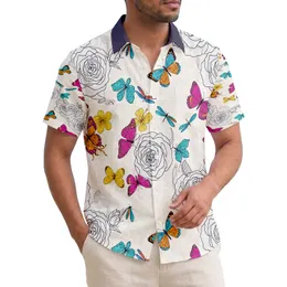 Blooming Grayscale Roses Butterflies Dragonflies Wildlife Lover Everyday Gift Hawaiian Shirt